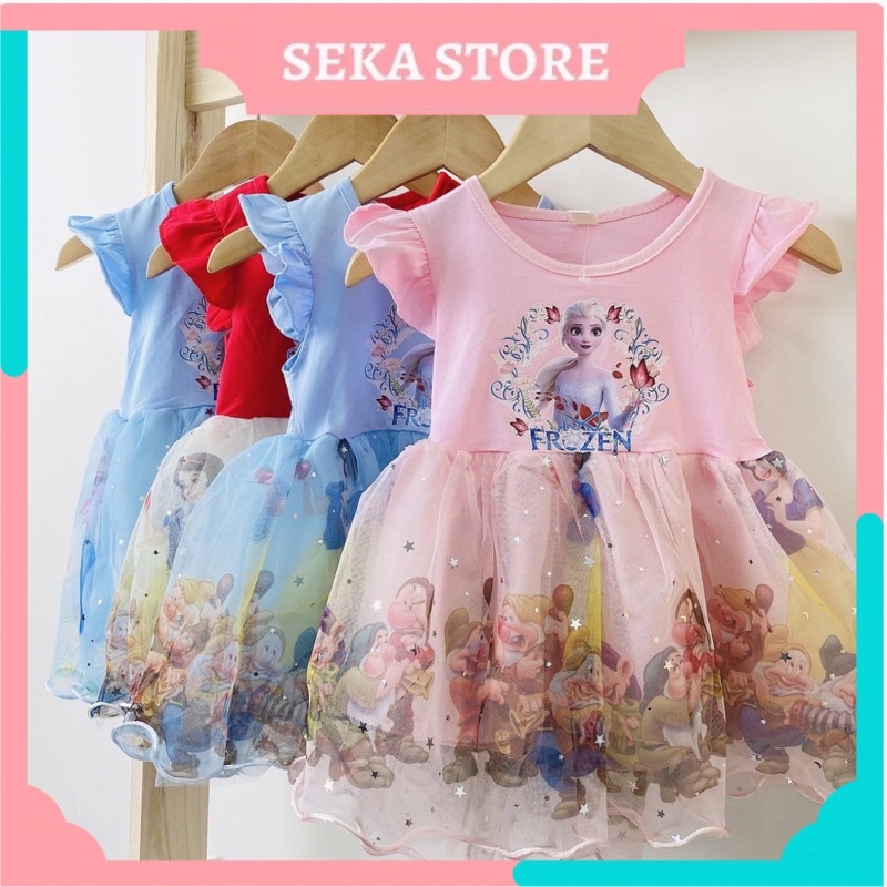 Đầm công chúa elsa frozen mùa hè cho bé gái loại đẹp, váy trẻ em phối cotton và voan lưới xinh xắn - SEKA 2104.02