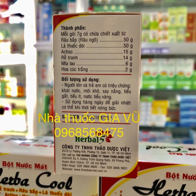 Bột Nước Mát Thanh Nhiệt Mía Lau  Herbacol Hộp 10 gói