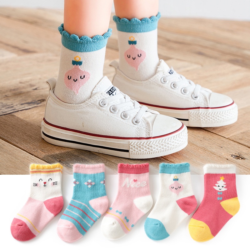 Set 5 Đôi Vớ Cotton Mềm Mại Cho Bé Từ 1-12 Tuổi