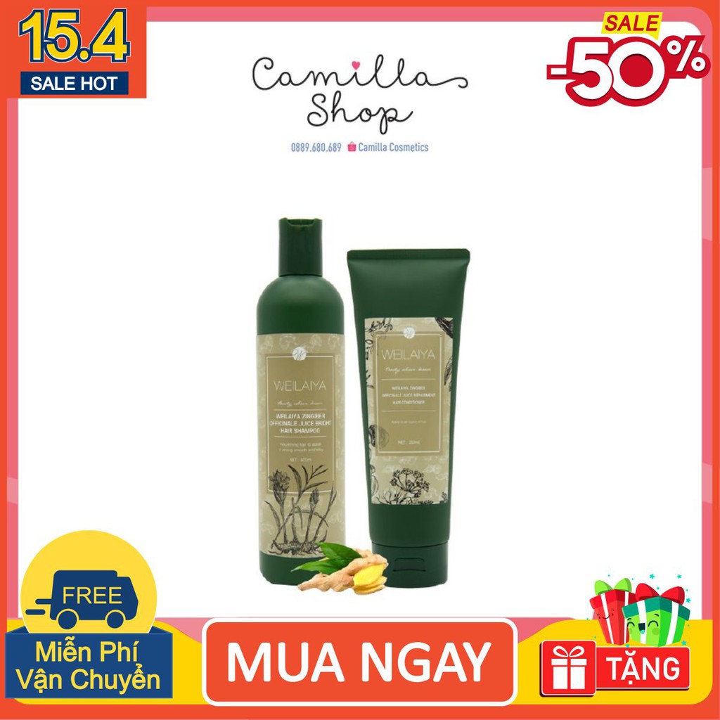 COMBO DẦU GỘI XẢ GỪNG THỦ Ô  (Weilaiya Zingiber Officinale Juice Bright Hair Sampoo & Weilaiya Zingiber Officinale Ju