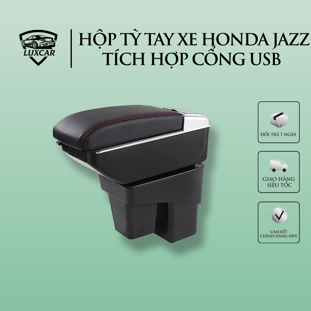 Hộp tỳ tay xe HONDA JAZZ tích hợp cổng sạc USB da PU cao cấp Luxcar