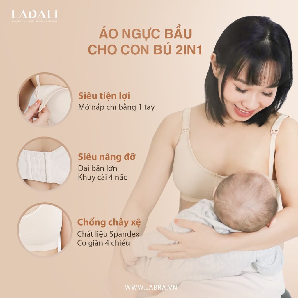 Áo ngực cho bé bú Ladali, áo lót sau sinh thiết kế bigsize chống tắc sữa, đồ lót không gọng S217 - Da, Xám