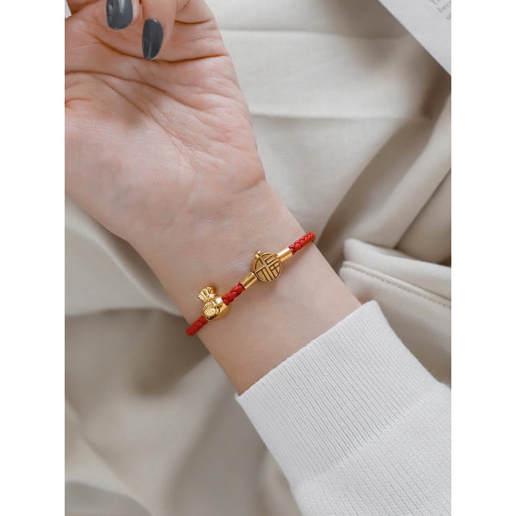 Vòng tay dây đỏ phối mặt túi tiền chữ Phúc titan không gỉ WB2202