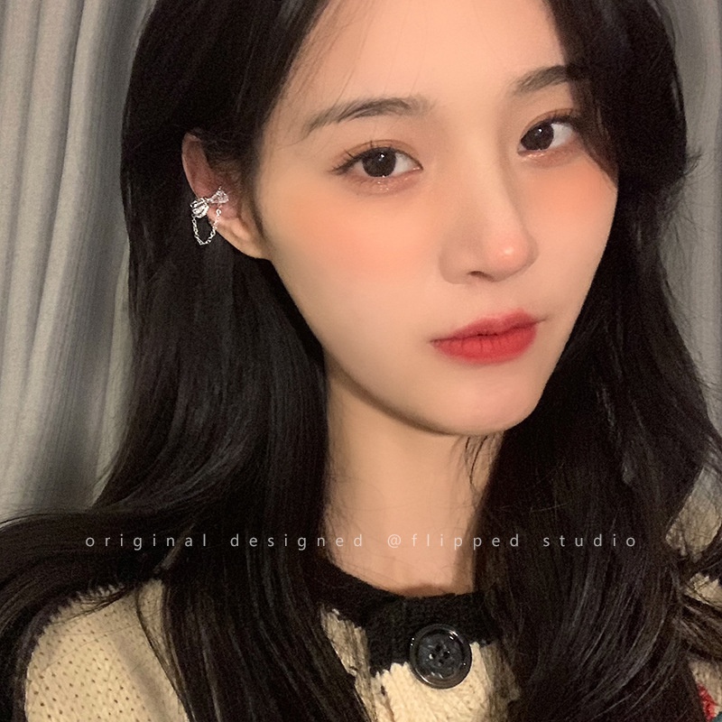 Khuyên Kẹp Vành Tai Hình Nơ Tua Rua Đính Đá Zircon Cá Tính Hợp Thời Trang Phong Cách Hàn Quốc Cho Nữ