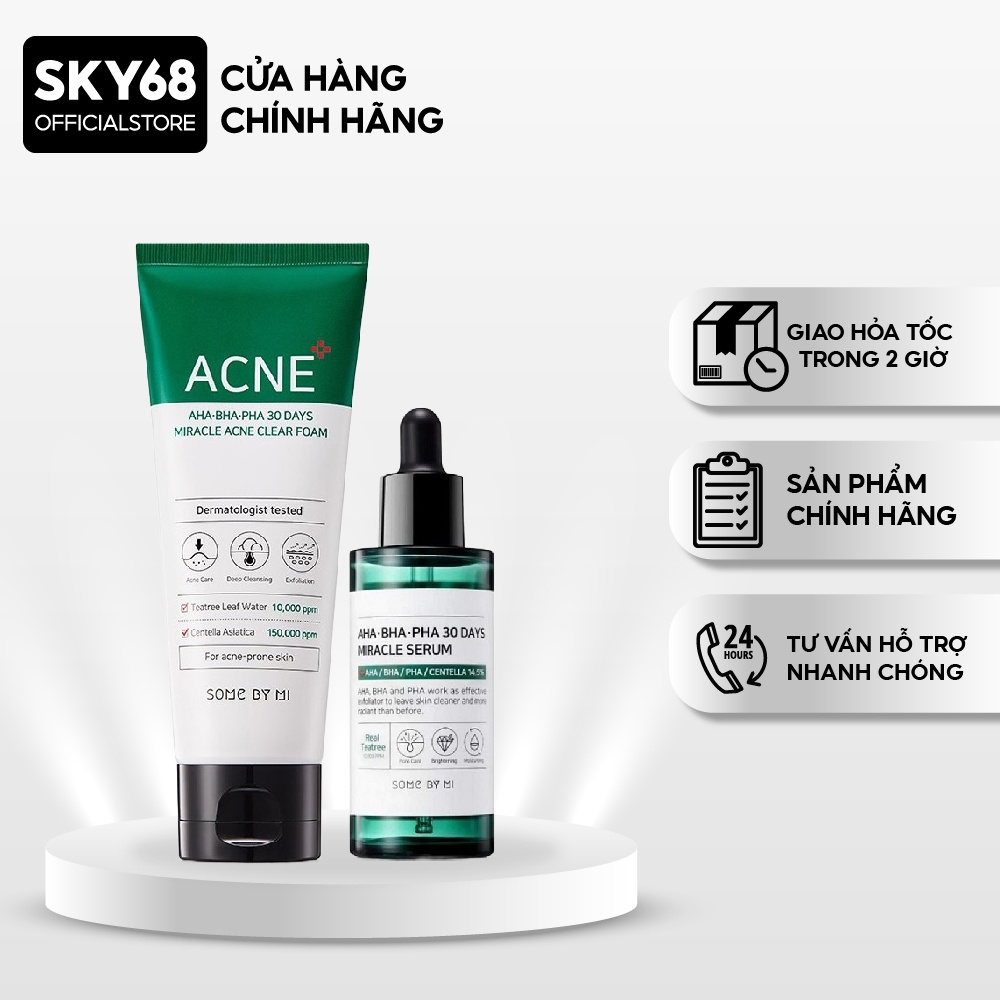Combo Giảm Mụn, Điều Tiết Bã Nhờn Some By Mi AHA-BHA-PHA 30 Days Miracle