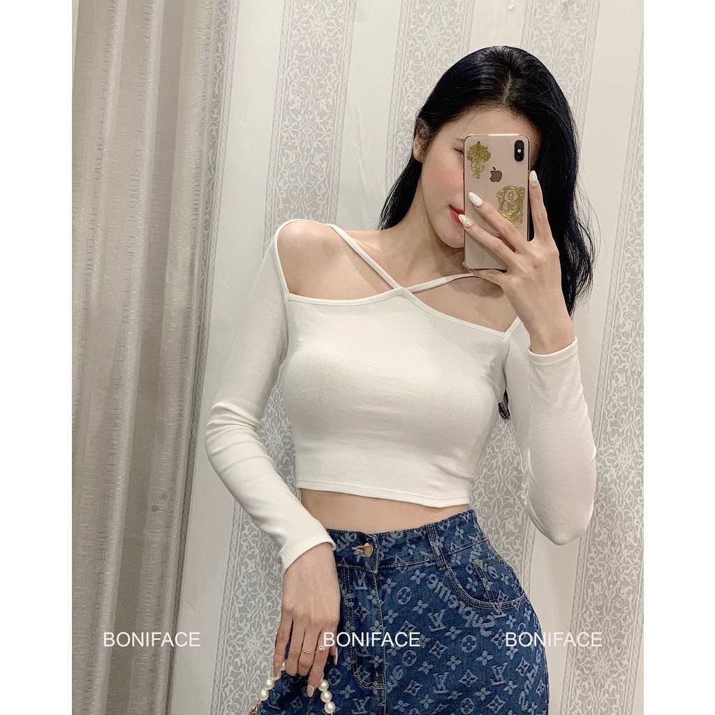 Áo croptop tay dài Boniface kiểu yếm dây chéo ngực | BigBuy360 - bigbuy360.vn