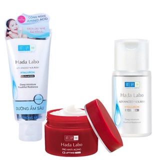 Combo bộ 3 sản phẩm Sữa rửa mặt trắng - Dung dịch da thường- Kem dưỡng da ngừa lão hóa Hada