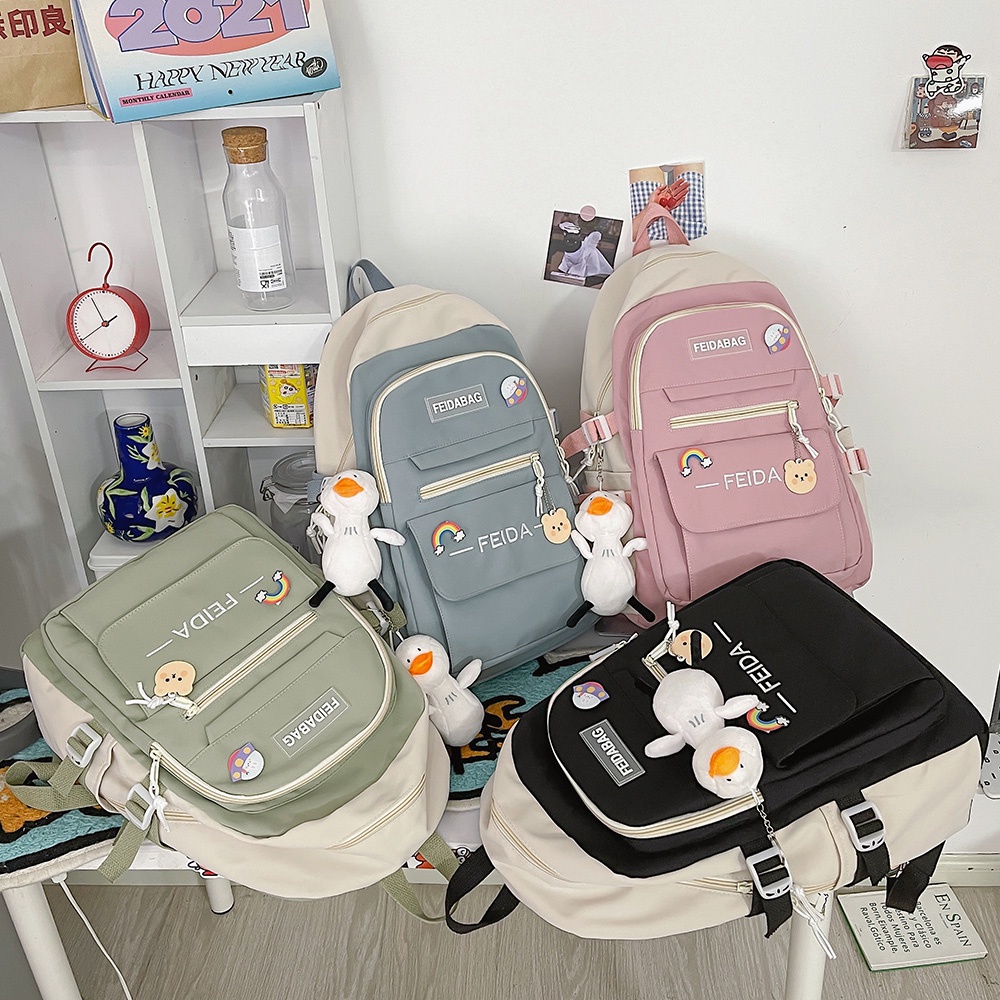 Ba Lô Đựng Laptop Bằng Nylon Chống Nước Thời Trang Harajuku Dễ Thương Cho Nữ Sinh