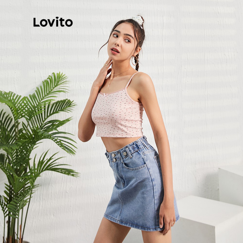 Lovito Áo ren hoa đính nơ dễ thương L07115
