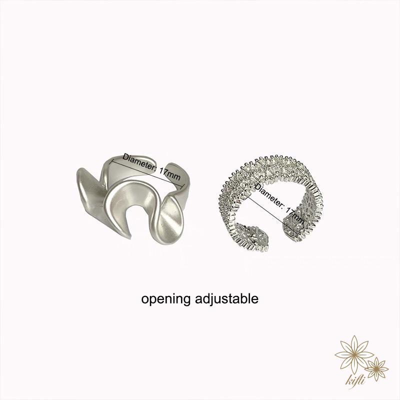 【kifli】Nhẫn Hở Kiểu Gợn Sóng Đính Đá Zircon Có Thể Điều Chỉnh kifli.acc} Cho Nữ Mờ / Matte