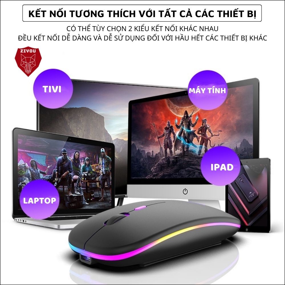 Chuột Không Dây Bluetooth Siêu Mỏng ZIYOU X15 Sử Dụng Pin Sạc Lithium, Có Led RGB, Kết Nối Đa Năng Máy Tính, Laptop, TV