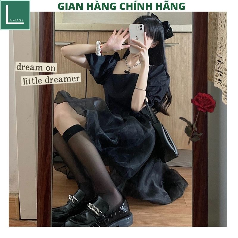 Váy babydoll công chúa voan 2 lớp mầu đen và mầu trắng tiểu thư dễ thương đầm dự tiệc -LAMASS