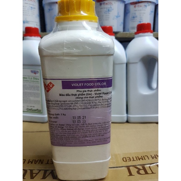 Màu thực phẩm  dạng nước  màu xanh lá, Tím, Nâu, Đỏ, vàng, Cam, xanh dương, hồng.