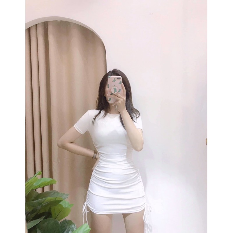 Đầm body tay ngắn dây rút D10
