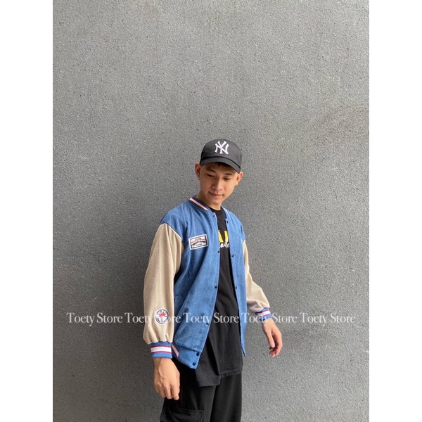 Áo Khoác Bomber Nhung Logo RAINBOW 🦋Áo Jacket Khuy Bấm Tay Bo Phối Màu Form Rộng 4 Màu 🦋