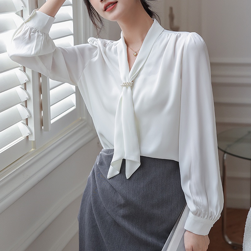 Áo Sơ Mi Cổ Bèo Màu Hồng Thanh Lịch Thời Trang Mùa Thu Phong Cách Sang Trọng Niche Chic OL