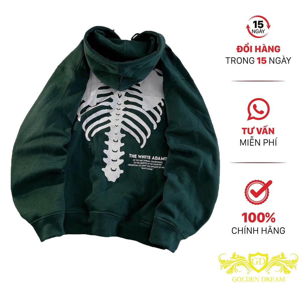 Áo Hoodie Form rộng in hình Bộ Xương unisex nam nữ golden dream