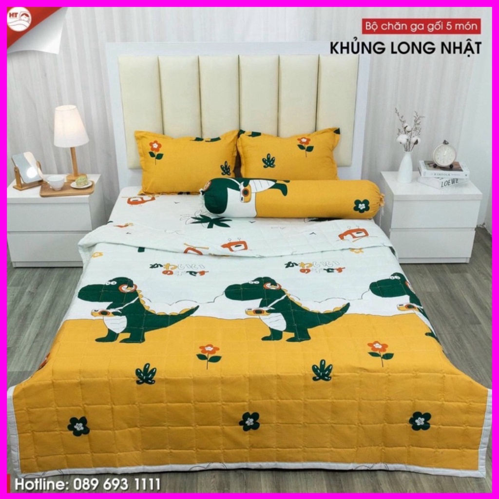 Sét chăn ga gối hè hình khủng long vàng