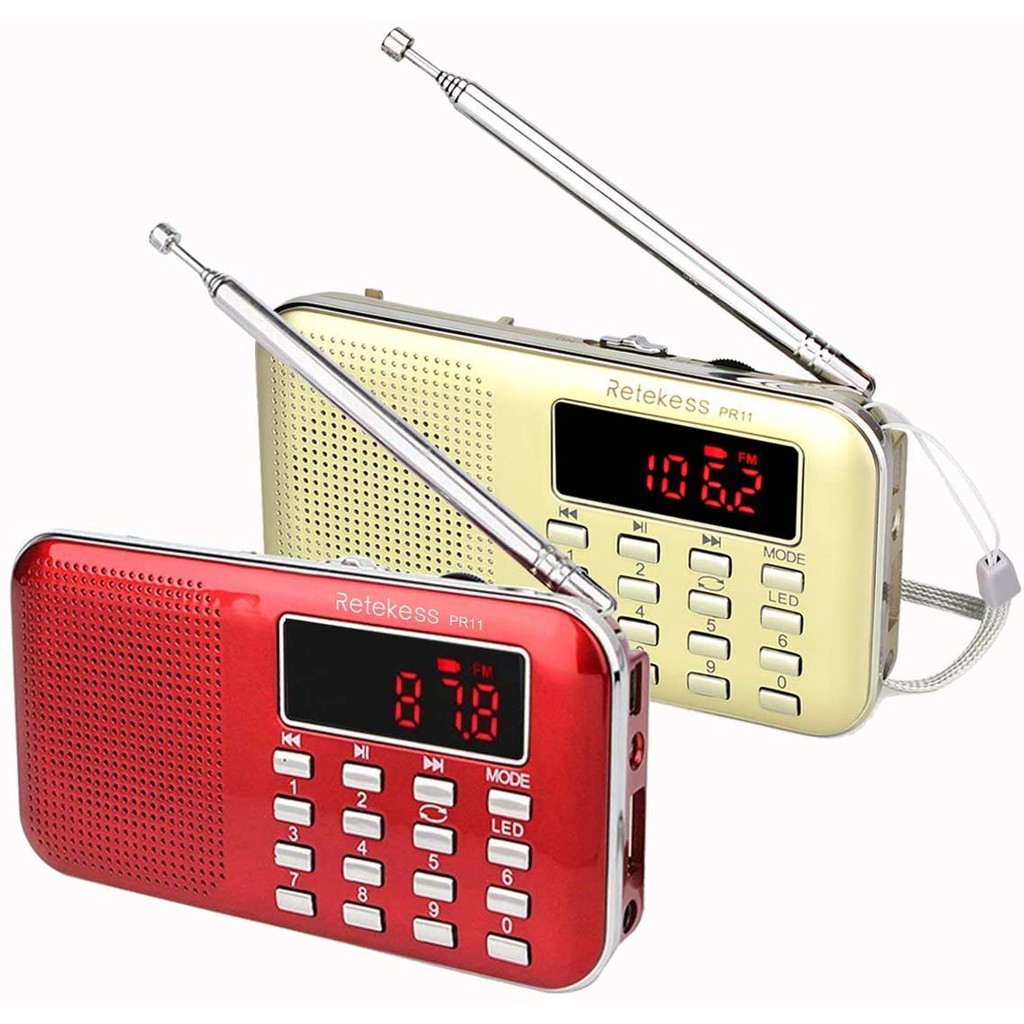 Radio Kỹ Thuật Số Retekess PR11 FM AM Kèm Máy Nghe Nhạc MP3 Màu Đỏ Hoặc Vàng Kèm Màn Hình Hiển Thị