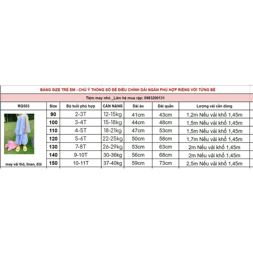RG503_Rập giấy may bộ cổ vuông và quần bèo trẻ em
