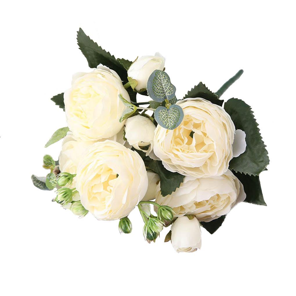 Bó Hoa Hồng Lụa 30cm 5 Bông Đầu Lớn Và 4 Nụ Nhân Tạo Giá Rẻ Trang Trí Nhà Cửa / Tiệc Cưới