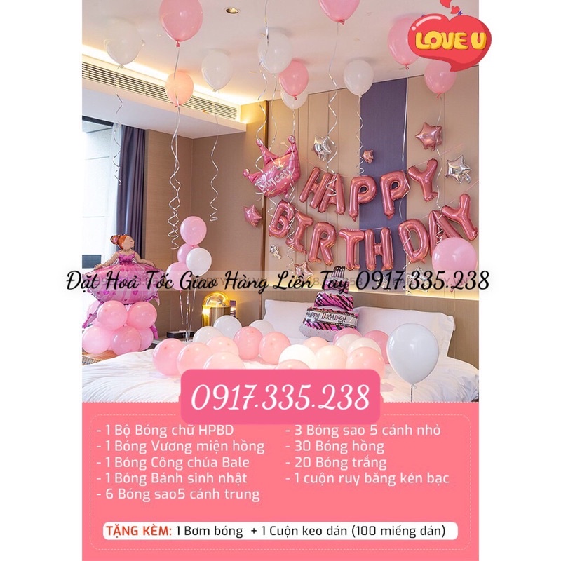 Set bóng trang trí sinh nhật tone hồng pastel