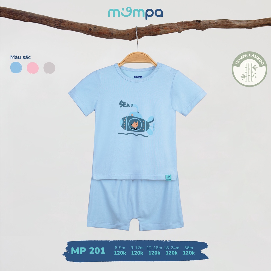 Quần áo cho bé dáng cộc tay trơn in hình Mompa MP 201 vải sợi tre bamboo thoáng mát 6 đến 36 tháng