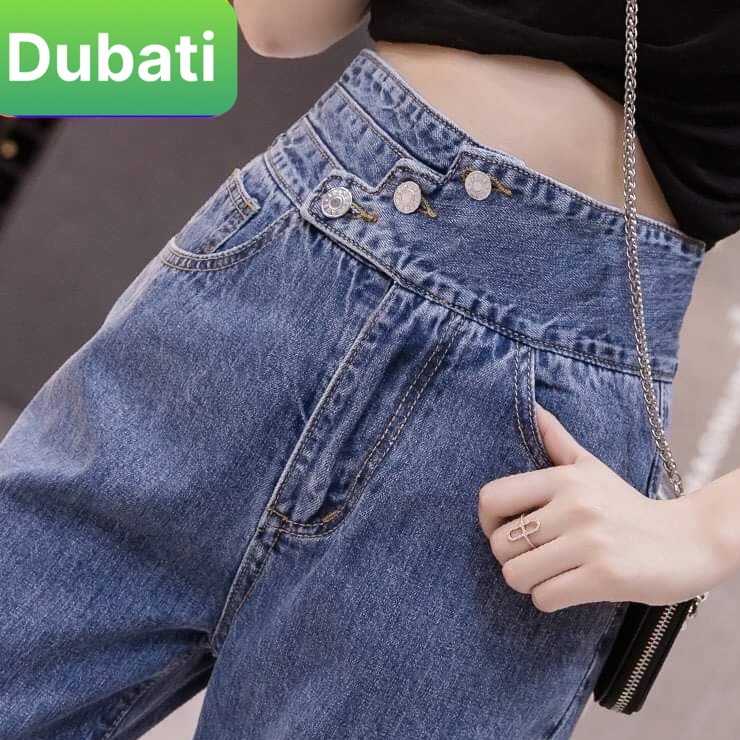 QUẦN BAGGY JEAN NỮ 3 CÚC CHÉO EO BẢN TO LƯNG CAO NÂNG MÔNG PHONG CÁCH SANG CHẢNH- DB 295- DUBATI FASHION