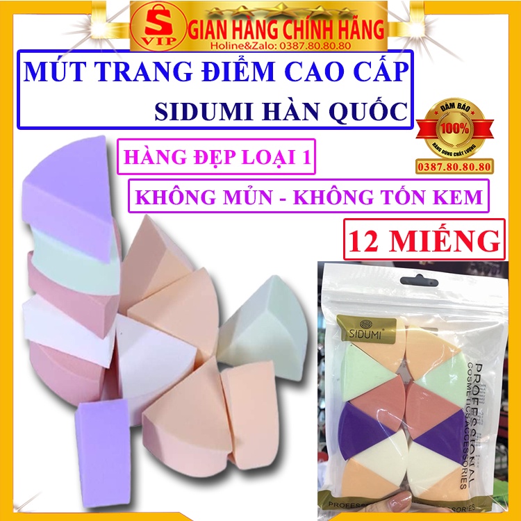 [LOẠI 1 - Auth] Sét 12 miếng mút trang điểm tam giác siêu đẹp Sidumi Hàn/ Bông mút đánh kem nền, phấn nước, BB, CC cream