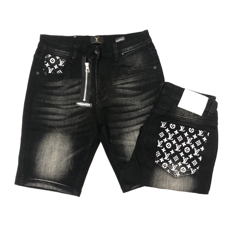Quần ngố bò Lv khoá lệch phối túi cực đẹp mới 2021 - Quần short bò - Quần short jean - Quần ngố nam 2021