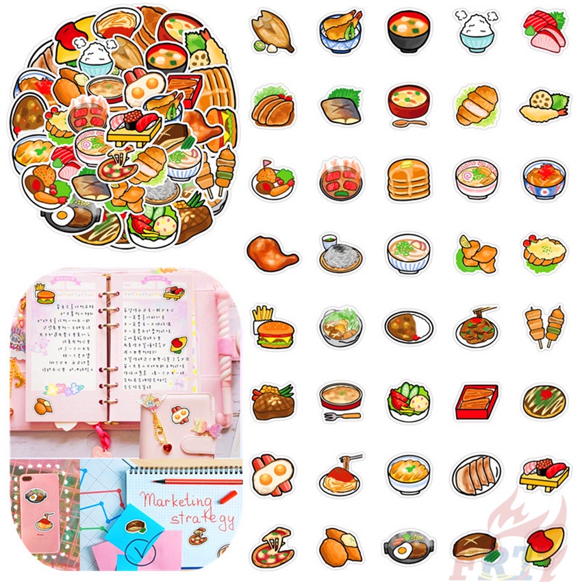 Bộ 40 Miếng Dán Trang Trí Sổ Tay Diy Hình Thức Ăn Dễ Thương