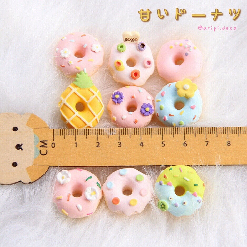 Charm bánh rán donut hình hoa Nhật xinh B17/ Nguyên liệu làm phụ kiện handmade vòng tay / resin