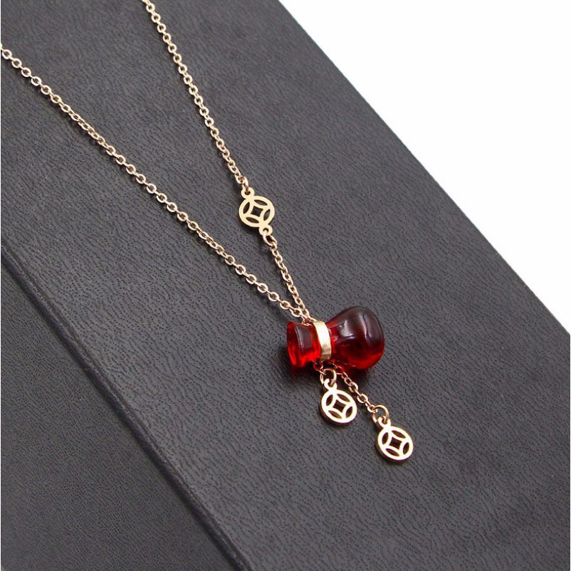 Dây Chuyền Nữ Hồ Lô Đỏ May Mắn Titan Ko đen TT 0838
