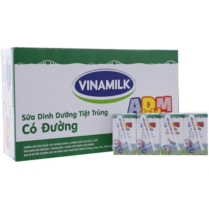 Thùng sữa tiệt trùng Vinamilk ADM Gold Có đường hộp 110ml (48 hộp)