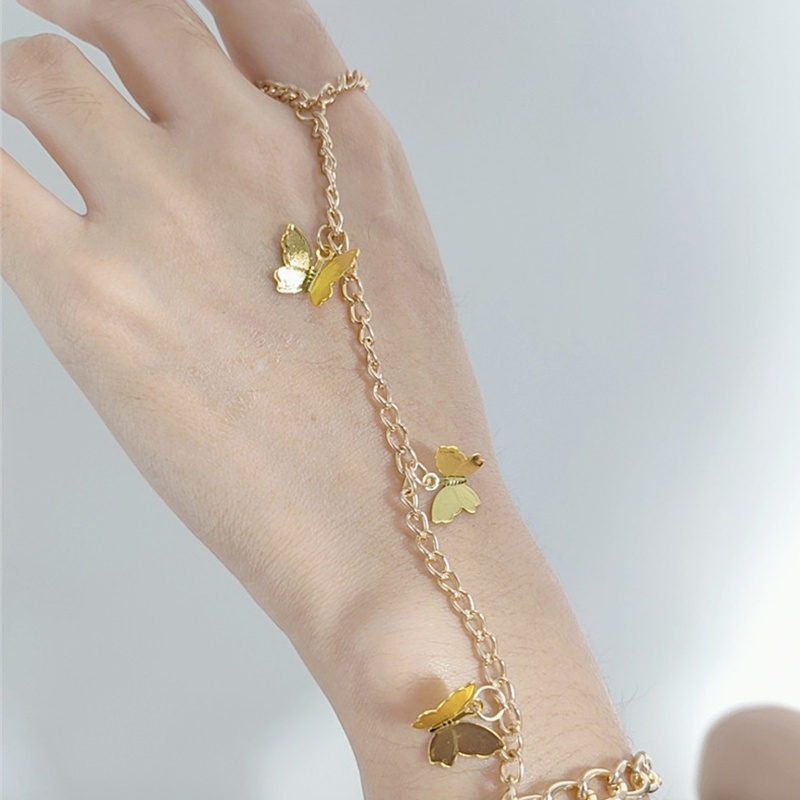 Vòng tay phối nhẫn mặt hình bướm bằng hợp kim màu vàng/bạc cổ điển thời trang cho nữ