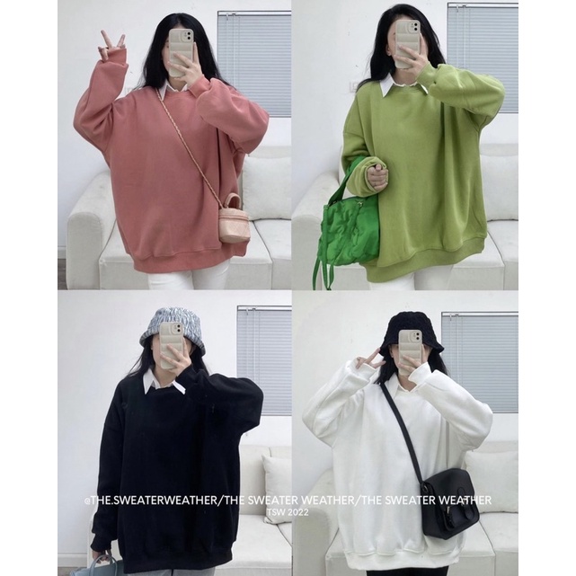 Áo Sweater nỉ bông trơn siêu hot dáng Hàn oversize