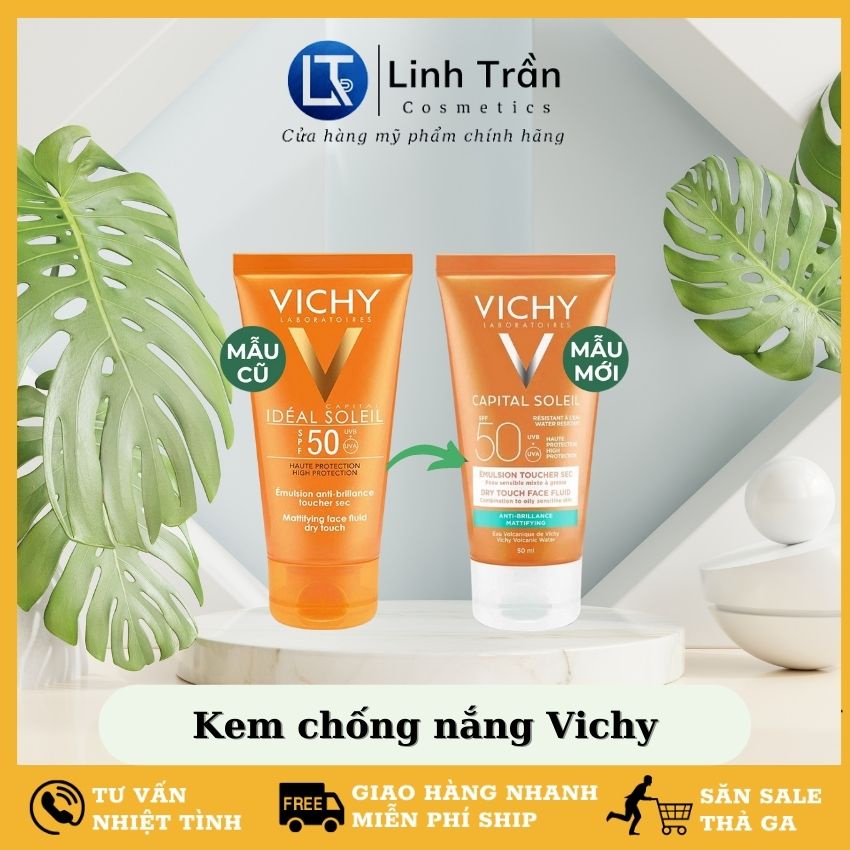 Kem Chống Nắng Vichy, Nâng Tone Kiềm Dầu Phổ Rống Chống Tia UV SPF50+ Cho Da Dầu Mụn