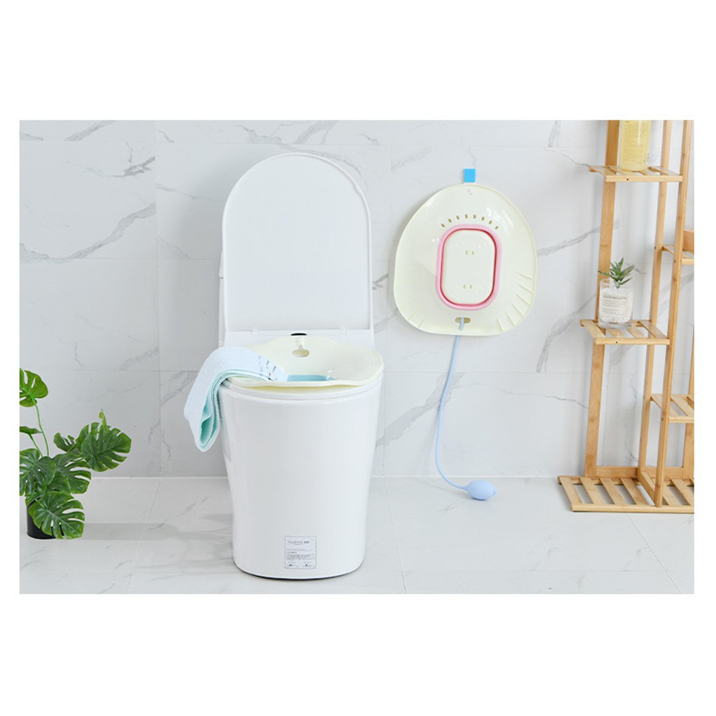 Chậu Xông Hơi Vùng Kín Phụ nữ Sau Sinh Gấp Gọn Gắn bồn cầu Tiện Lợi kèm Vòi xịt, Bô xông hơ phụ khoa sản phụ, hậu môn
