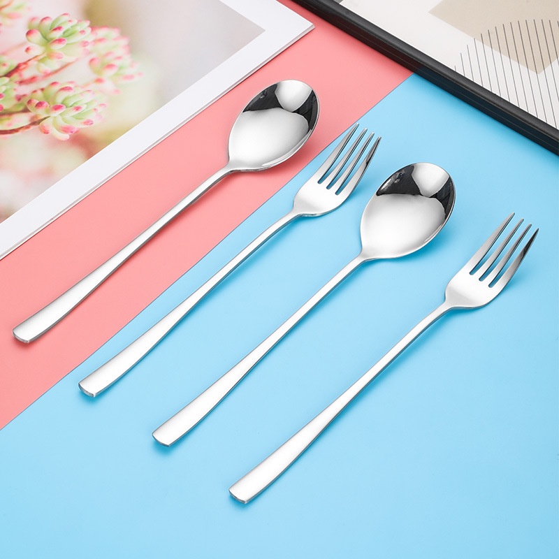 Muỗng cà phê/ Nĩa tay cầm dài bằng thép không gỉ 304 phong cách Hàn Quốc
