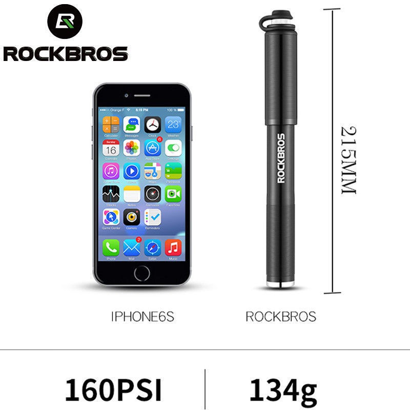 Dụng Cụ Bơm Mini ROCKBROS Có Vòi 160psi Kiểu Mỹ / Pháp Tiện Lợi 21.5cm