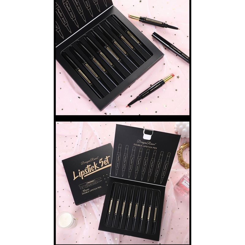 Set Son Môi Và Chì Kẻ Viền Môi 2 Trong 1 Lâu Trôi 8 Màu Lì Đẹp Mắt