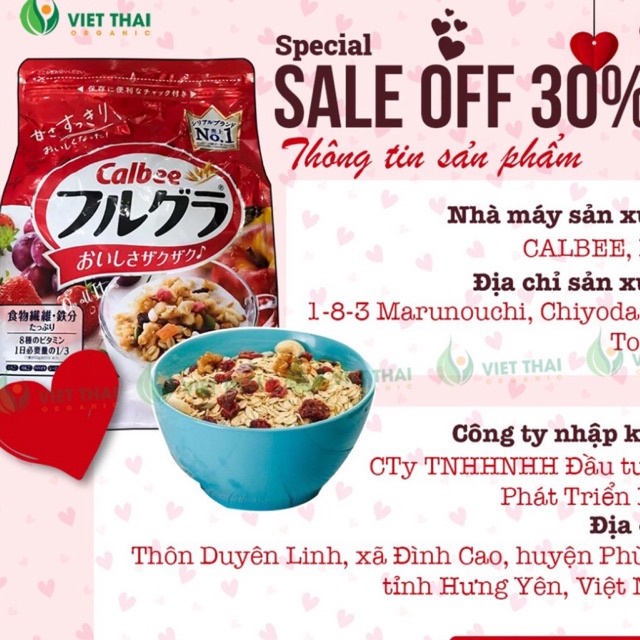 Ngũ cốc Calbee Ăn Kiêng Giảm Cân Nhật Bản mix sữa chua hoa quả trái cây (750G )