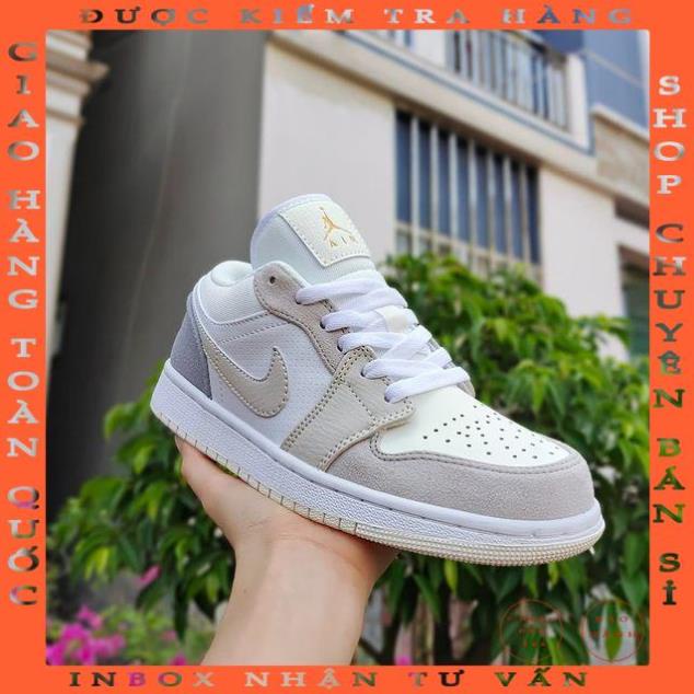Giày 𝐉𝐨𝐫𝐝𝐚𝐧 1 low paris màu xám gót xanh nam nữ, Giày sneaker JD 1 paris cổ thấp bản đẹp 2021 - duonghoashop