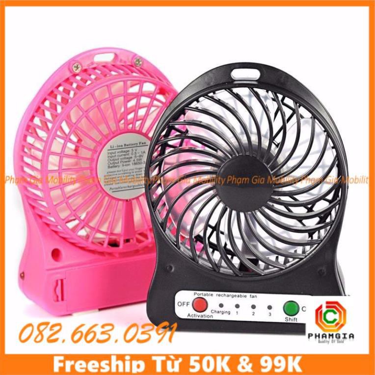 [Mã ELHA22 giảm 5% đơn 300K] Quạt sạc pin mini 3 tốc độ quạt, nhỏ gọn - bền - giá rẻ (tặng kèm sẵn pin)