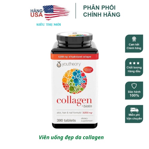 Date 1/2025 Viên Uống Bổ Sung Collagen Youtheory 390 viên - Mỹ
