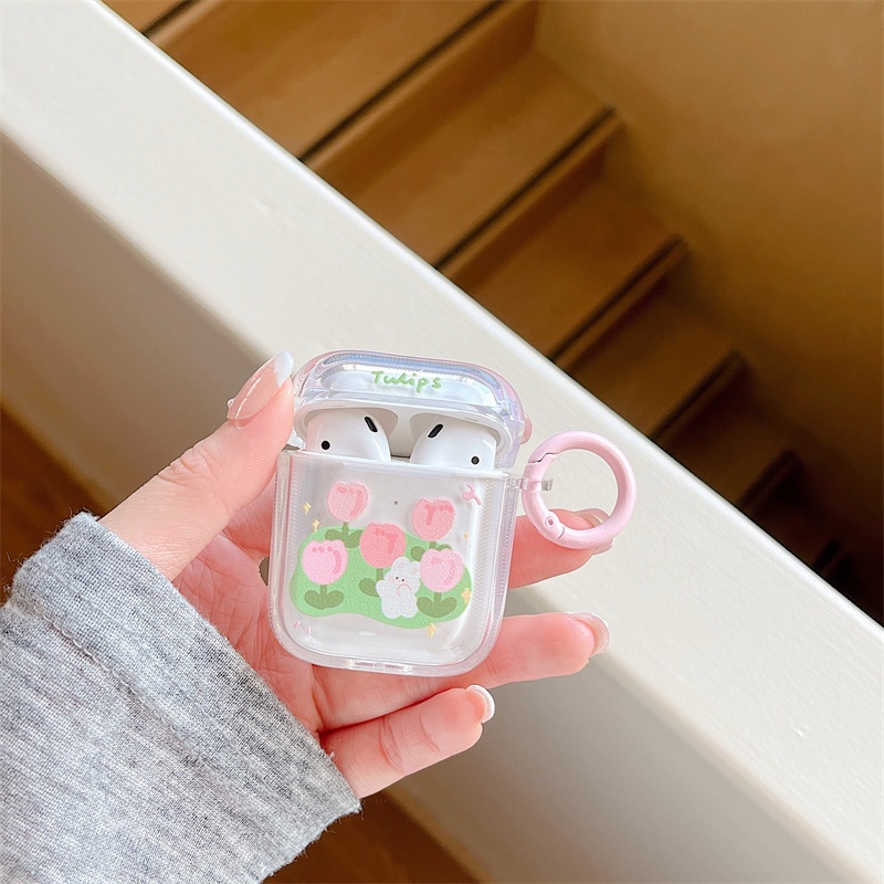 Vỏ Bảo Vệ Hộp Sạc Tai Nghe Bluetooth Không Dây Airpods1 / 2 Pro pro2 Air Pods Pro 3 Hình Thỏ Hoa Tulip Dễ Thương Ốp