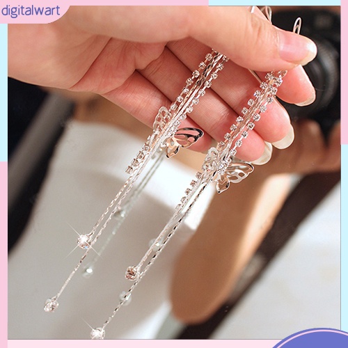 Cặp khuyên tai dây dài hình bướm đính đá quý nhân tạo lấp lánh sang trọng cá tính dành cho nữ