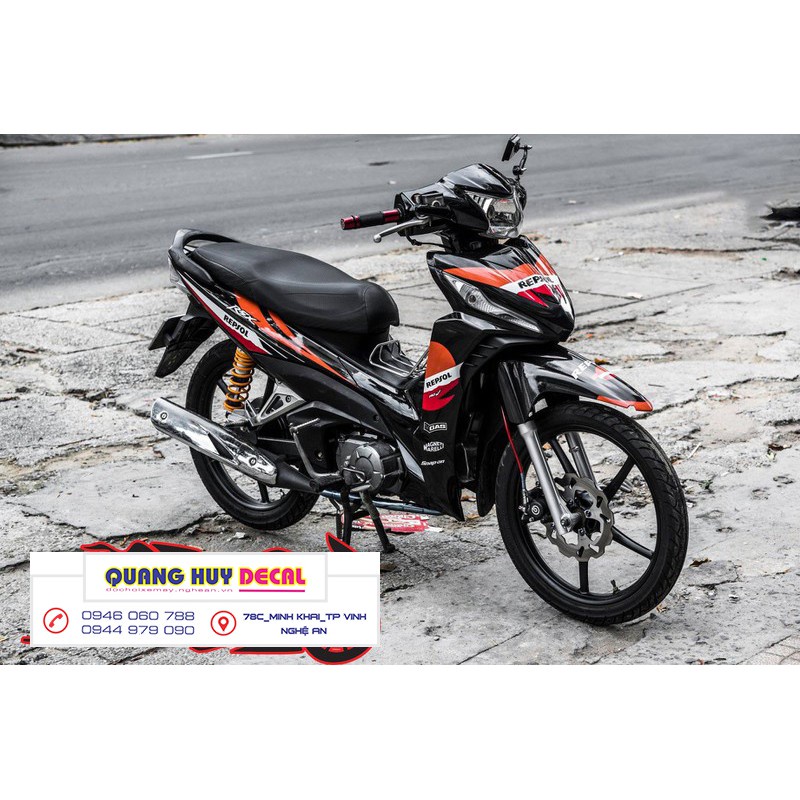 Tem trùm ♦FREESHIP♦ wave rsx cam đen repsol, độ phủ bộ team decal cho xe máy rẻ đẹp