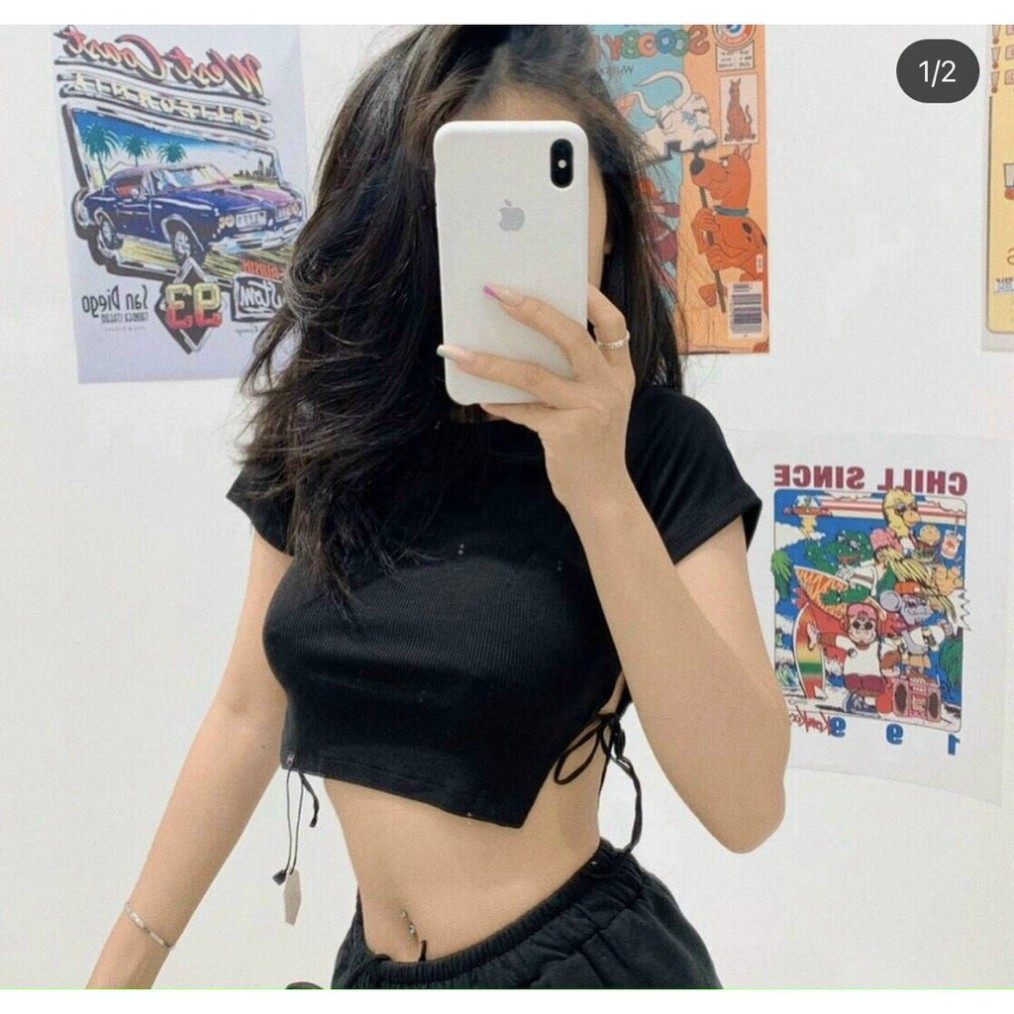 Áo Croptop Basic Cột Dây Bên Hông CT22 chất cotton kiểu dáng Ulzzang