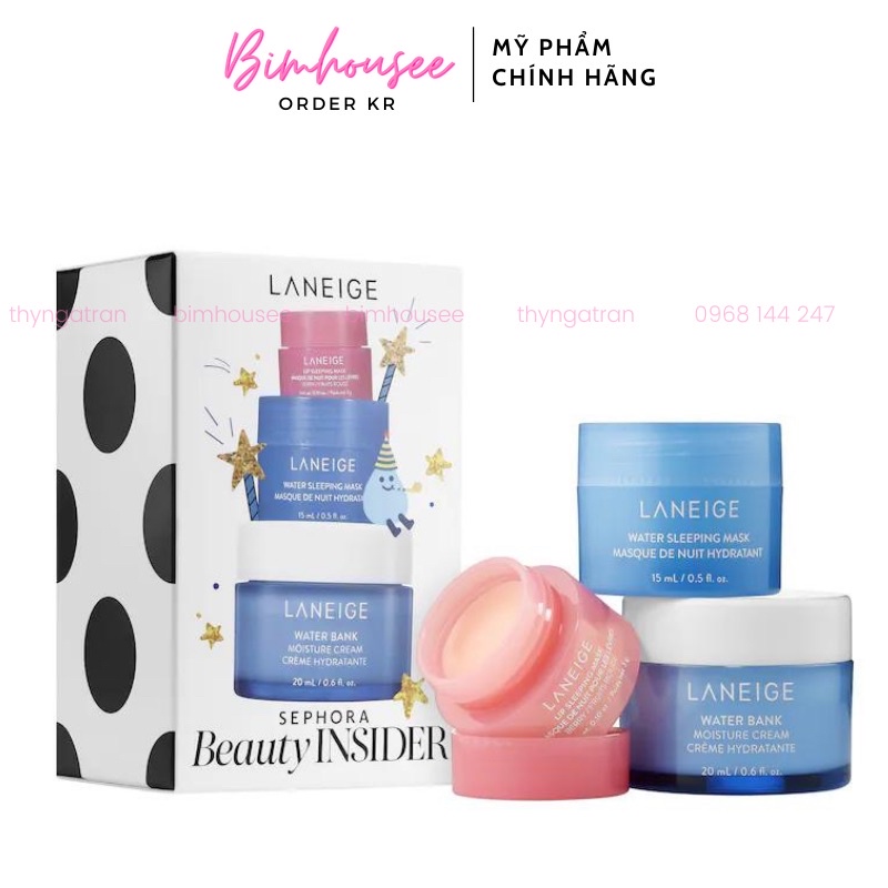 Set dưỡng Laneige Sephora Beauty Insider mặt ngủ môi, mặt, kem dưỡng Laneige Water Bank Moisture Hydro Cream Ex